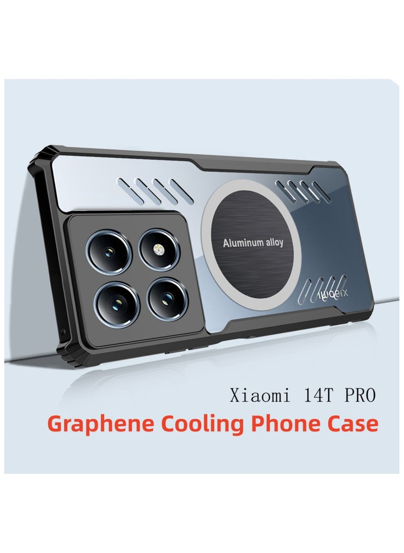 [1+2 Sets] For Xiaomi 14T Pro Case Cover & Screen Protector Magnetic Suction Car Phone Case with Cooling and Anti Drop Function，2 Tempered Flims