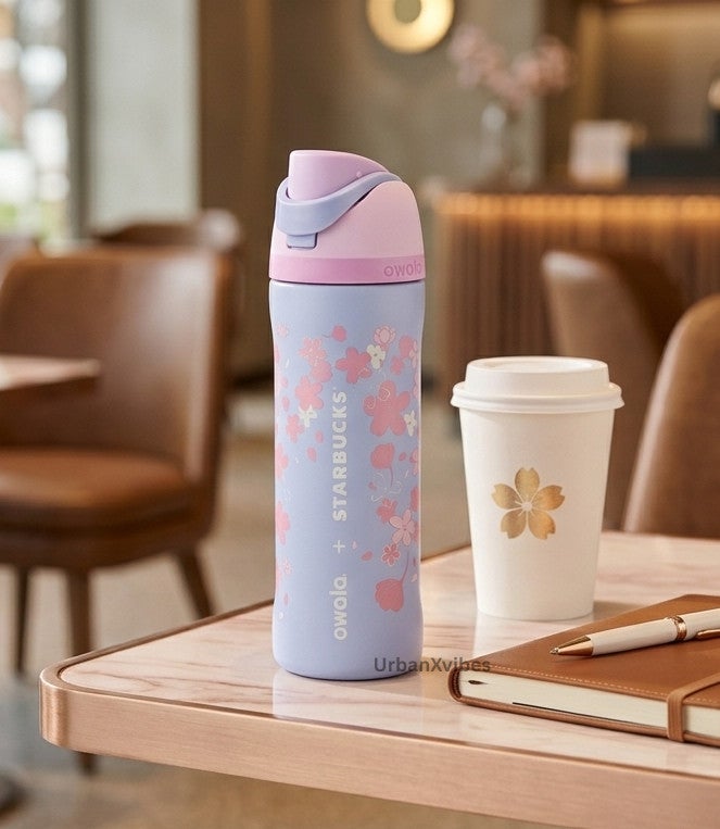 ستاربكس New Starbucks X Owala 2026 Sakura Limited Insulated Water Bottle 24oz Straw Cup - Image 1