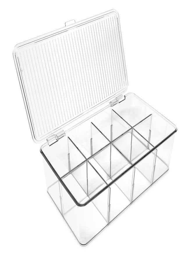Isaac Jacobs Divided Clear Plastic Organizer (10.88" x 6.63" x 3.75") w/Hinged Lid & Removable Dividers, Stackable Box for Tea Bags, Office Supplies, Cosmetics, BPA-Free, Food Safe Pantry Container - Image 1