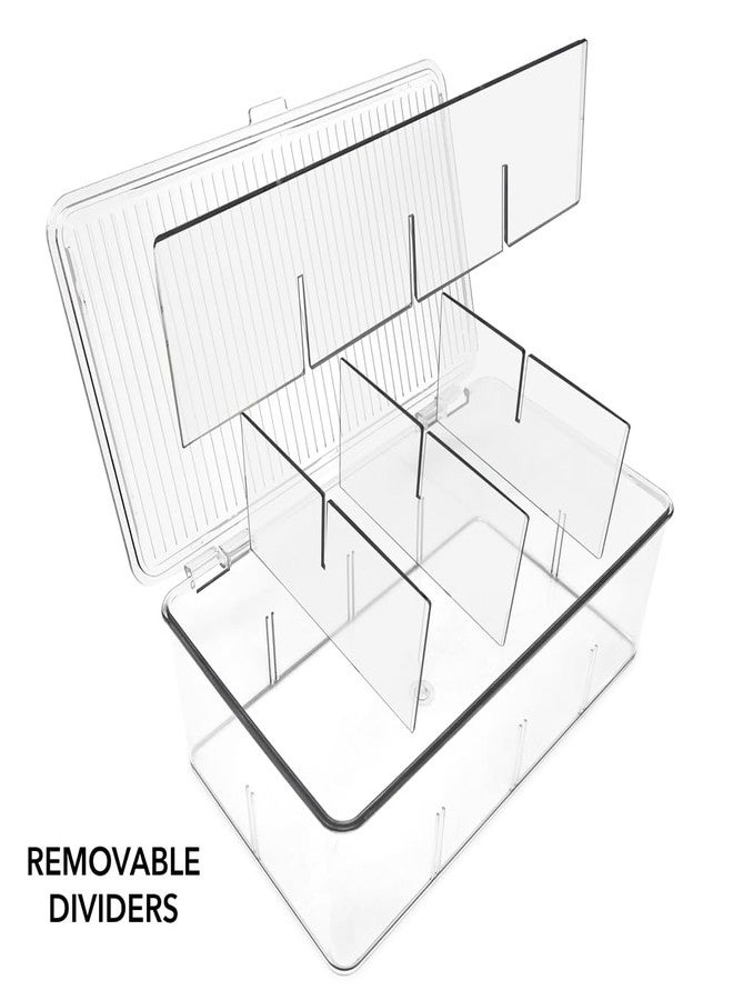 Isaac Jacobs Divided Clear Plastic Organizer (10.88" x 6.63" x 3.75") w/Hinged Lid & Removable Dividers, Stackable Box for Tea Bags, Office Supplies, Cosmetics, BPA-Free, Food Safe Pantry Container - Image 2
