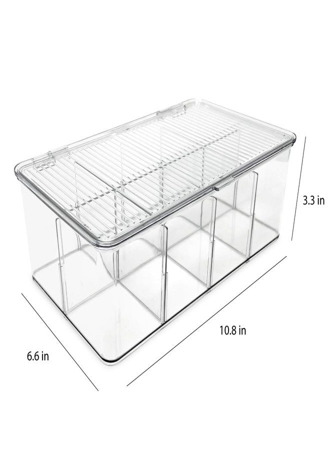 Isaac Jacobs Divided Clear Plastic Organizer (10.88" x 6.63" x 3.75") w/Hinged Lid & Removable Dividers, Stackable Box for Tea Bags, Office Supplies, Cosmetics, BPA-Free, Food Safe Pantry Container - Image 3