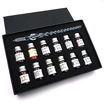 AmigozZ Crystal Glass Dip Fountain Pen with 12 Ink Set. Handmade Crystal Calligraphy Pen with 12 Colorful India Ink for Art, Signatures, Drawing, Decoration, Calligraphy Kits for Beginners. - Image 1