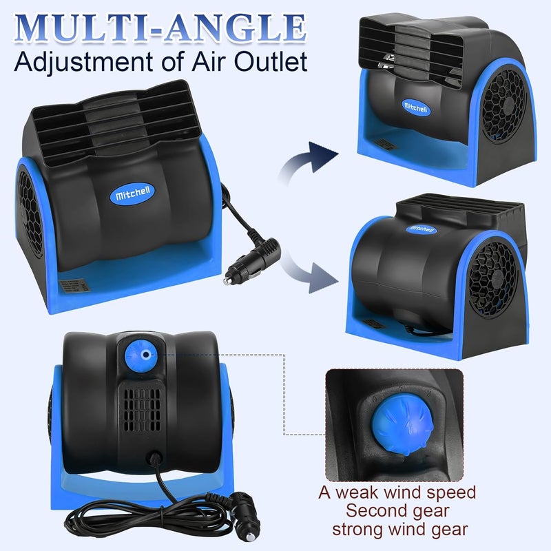 Tujoe 2 Pcs 12v Car Fan Car Vehicle Electric Cooling Fan with Cigarette Light Plug Mini Adjustable Speed Silent Air Cooler Portable Cold Air Fans for Cars Auto Suv Truck Cart Rv Atv - Image 4