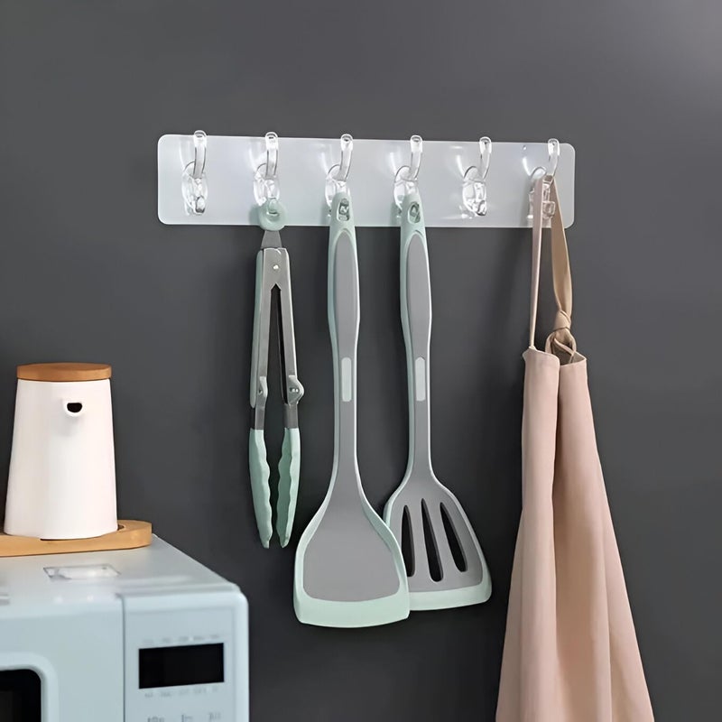 Self Adhesive HeavyDuty Plastic Wall Hooks 6in1 Organizer for Robes Coats Bags Towels Keys and More Strong for Bathroom Kitchen Pack of 2 - Image 1