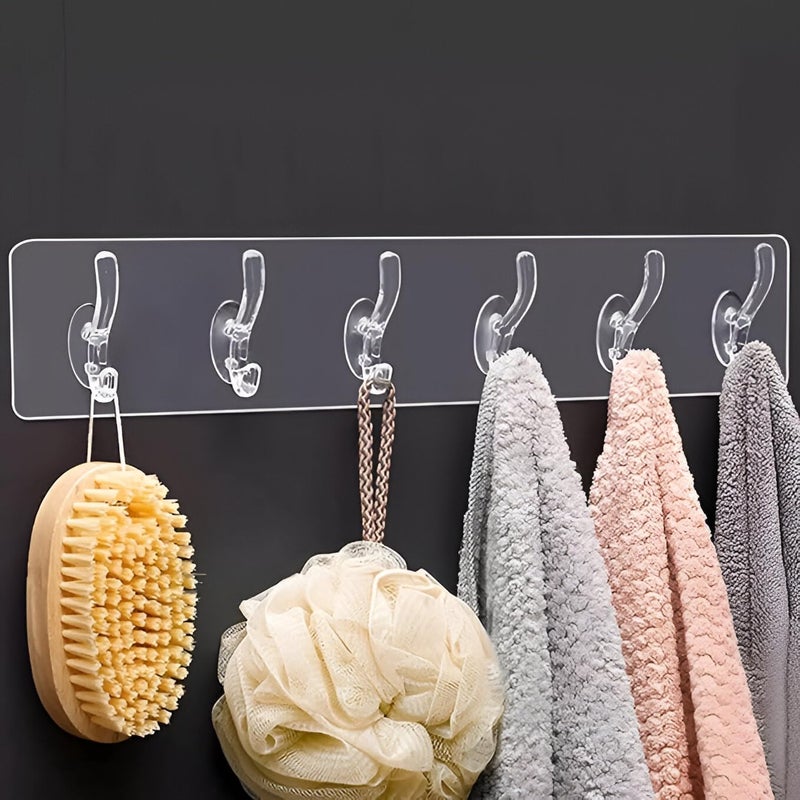 Self Adhesive HeavyDuty Plastic Wall Hooks 6in1 Organizer for Robes Coats Bags Towels Keys and More Strong for Bathroom Kitchen Pack of 2 - Image 2