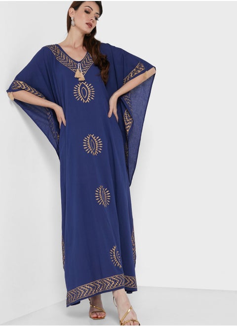 Printed Tassel Detail Kaftan