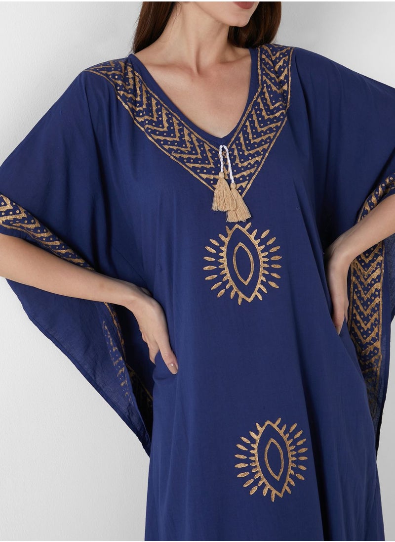 ARABIAN CLOSET - Printed Tassel Detail Kaftan - Image 1