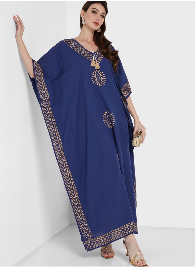 ARABIAN CLOSET - Printed Tassel Detail Kaftan - Image 1
