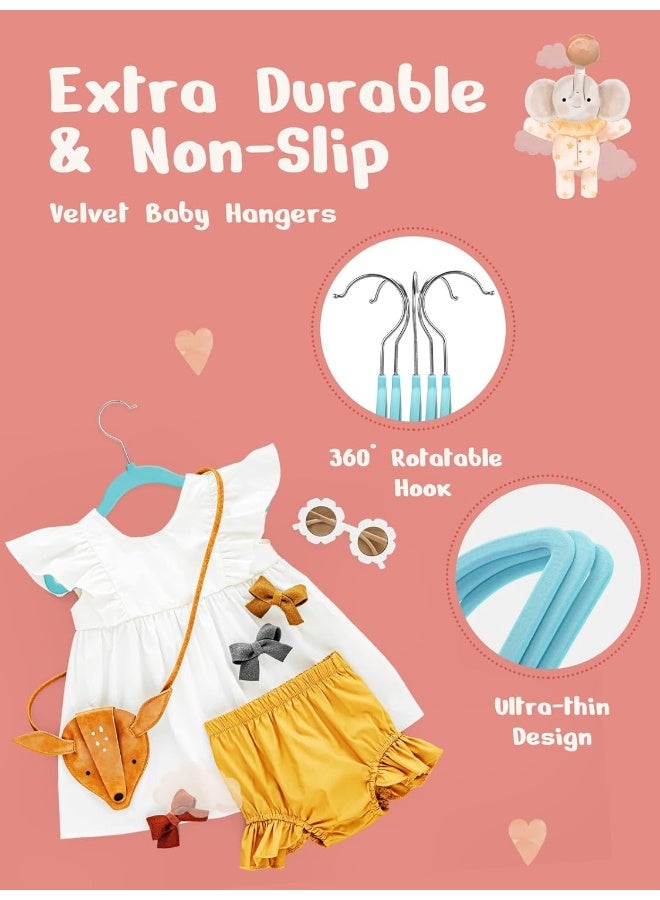 HOUSE DAY HOUSE DAY 50 Pack Blue Velvet Baby Hangers,Infant & Toddler Clothes, Durable Non Slip Baby Felt Hangers Blue, 11 Inch Baby Hangers for Closet, Ideal for Everyday Use.  - Image 4