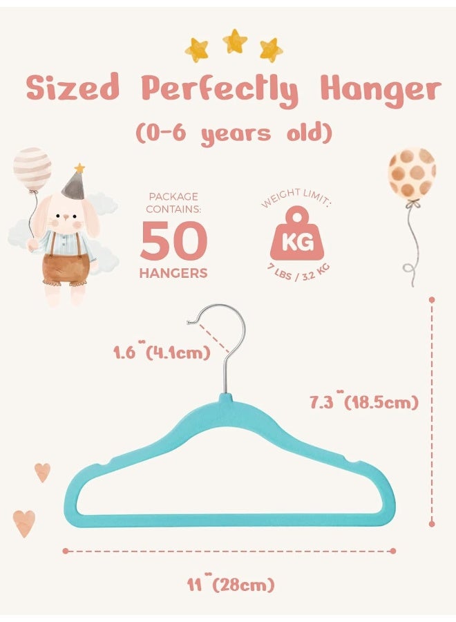 HOUSE DAY HOUSE DAY 50 Pack Blue Velvet Baby Hangers,Infant & Toddler Clothes, Durable Non Slip Baby Felt Hangers Blue, 11 Inch Baby Hangers for Closet, Ideal for Everyday Use.  - Image 5