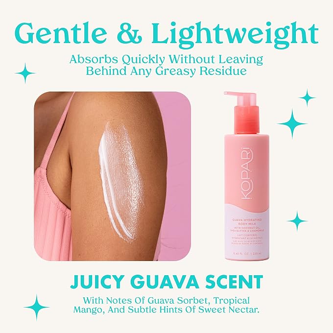 Kopari Guava Hydrating Body Milk Lotion with Shea Butter & Chamomile | Coconut-Oil Infused, Ultra-Hydrating, Light-Weight Lotion that Absorbs Quickly | Notes of Guava, Tropical Mango, and Sweet Nectar | - Image 3