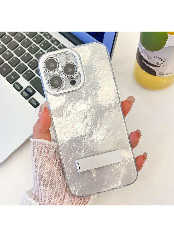 S-TOP Case For iPhone 13 Pro Max Plating Glitter Texture Fold Holder TPU Phone Case with Lens Film - Image 1