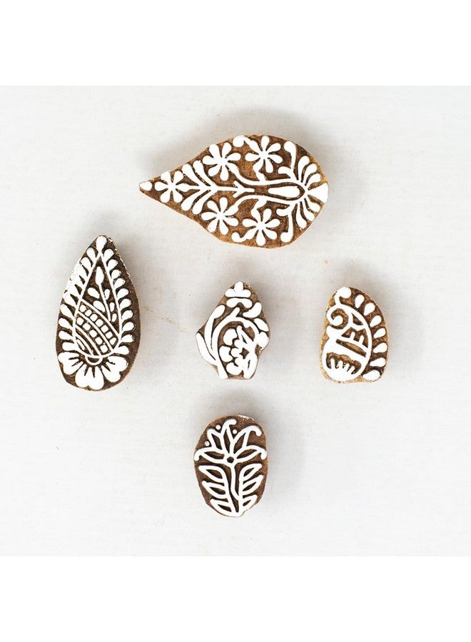 Hashcart | Set of 5 | Wooden Handcarved Designer Blocks for Printing/Stamps for Mahndi/Saree Border/Scrapbooking/Fabric Textile Paper/Kids/Art Work - Image 2