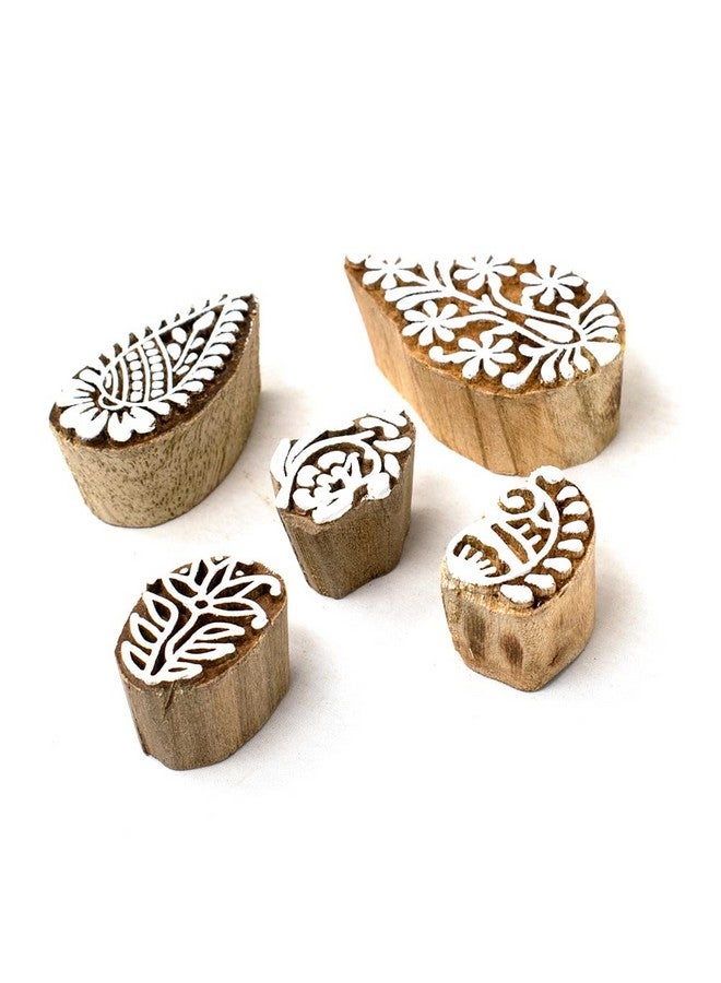 Hashcart | Set of 5 | Wooden Handcarved Designer Blocks for Printing/Stamps for Mahndi/Saree Border/Scrapbooking/Fabric Textile Paper/Kids/Art Work - Image 1