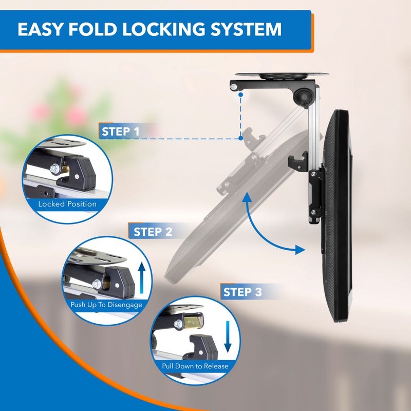 Mount-It! Flip Down TV & Monitor Mount, Under Cabinet & Ceiling Bracket for Kitchens, RVs & Small Spaces | Fits 13â€“37 Inch Screens | VESA 75x75 100x100 200x200 | Tilt & Swivel | 44 lbs Capacity - Image 5