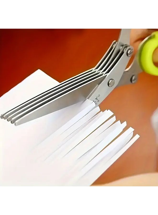 5 Layered Heavy Duty Stainless Steel Kitchen Scissors Green With Protective Cover And Cleaning Blade Multifunctional Onion Herb Vegetable Shredder Chopper Safe Shears For Slicing Dicing Mincing - Image 4
