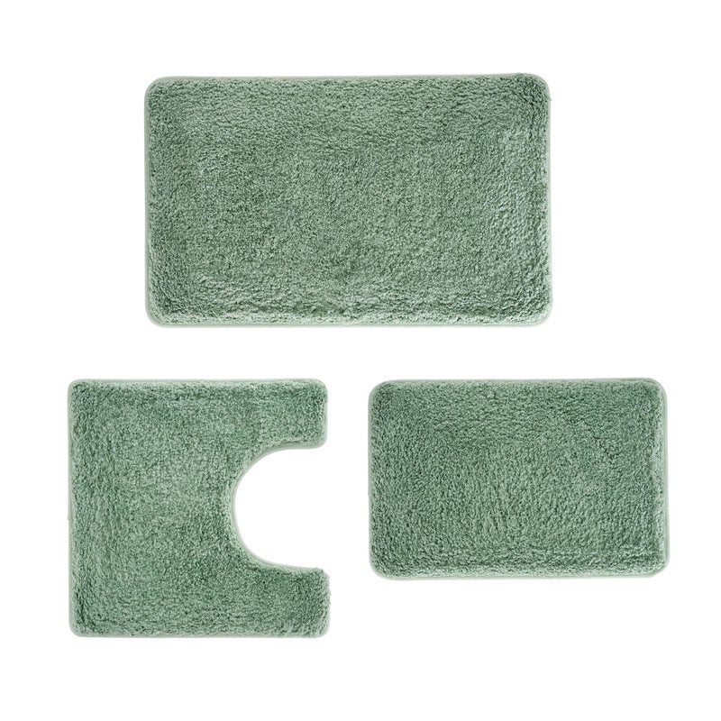 3 Pieces Luxury Bathroom Rug Set with UShaped Toilet Rug NonSlip Rubber Bottom Thick Microfiber Fluffy Plush Water absorption Quick Dry Ultra Soft Bath Mats for Bathroom TubLeaf Green