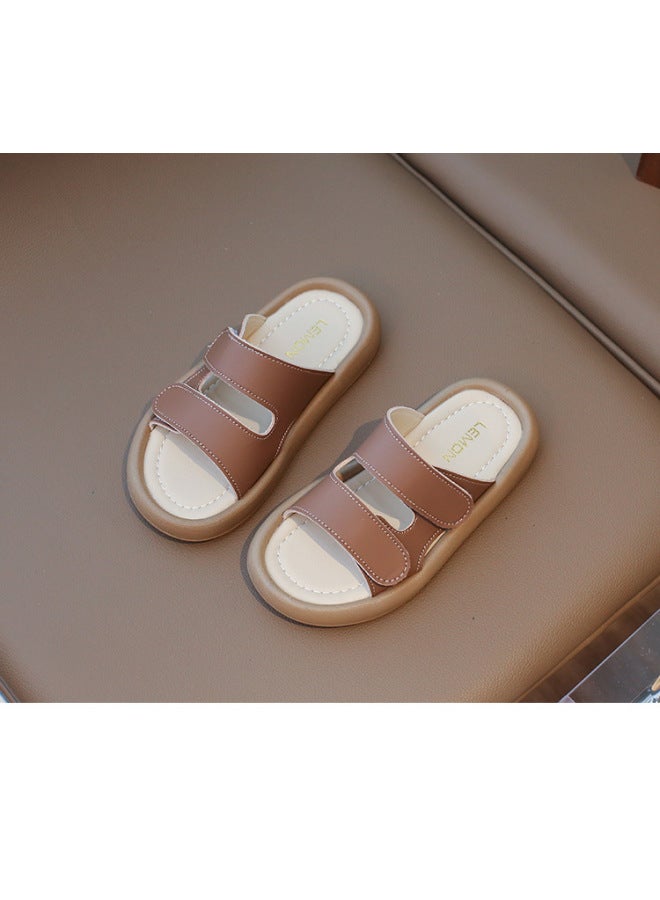 Summer New Korean Style Casual Open-toe Sandals For Boys And Girls, Stylish Velcro Soft Sole Slippers For Older Children