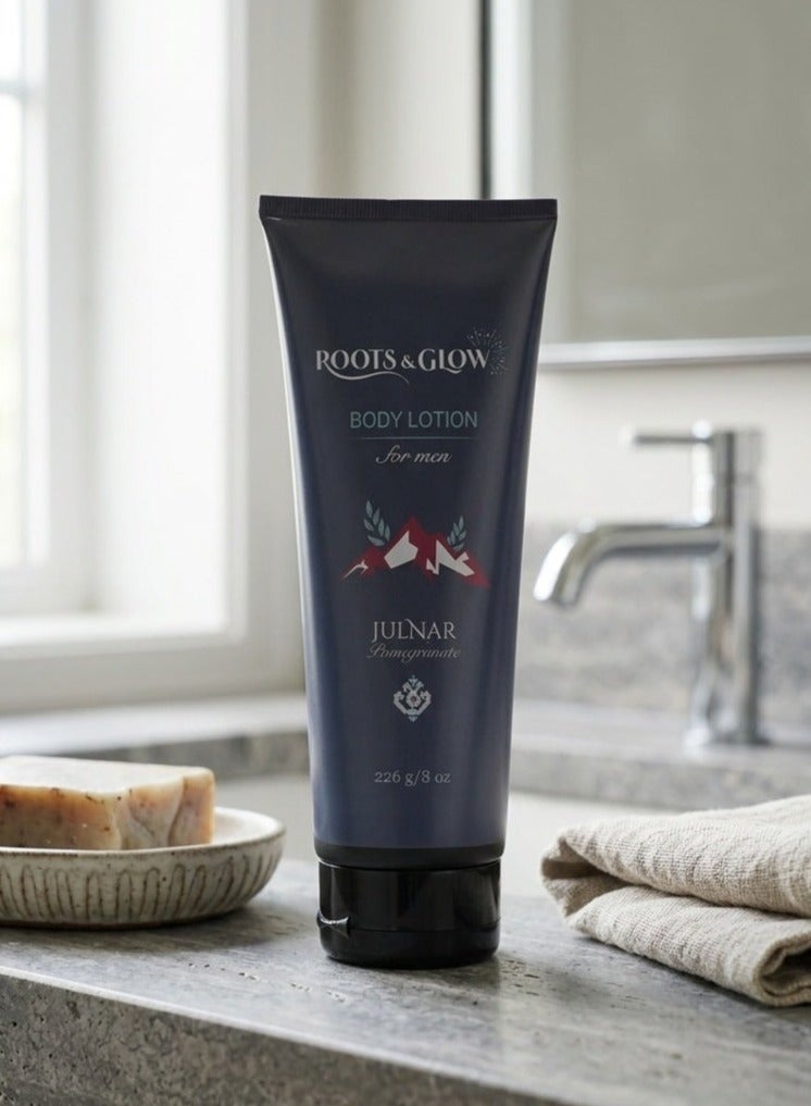 Roots & Glow Body Lotion for Men – 226g Pomegranate Moisturizing Lotion with Vitamin E – Paraben-Free, – Lightweight Non-Greasy Hydration for UAE Climate – Fast Absorbing After Shower Daily Use – Roots & Glow - Image 4