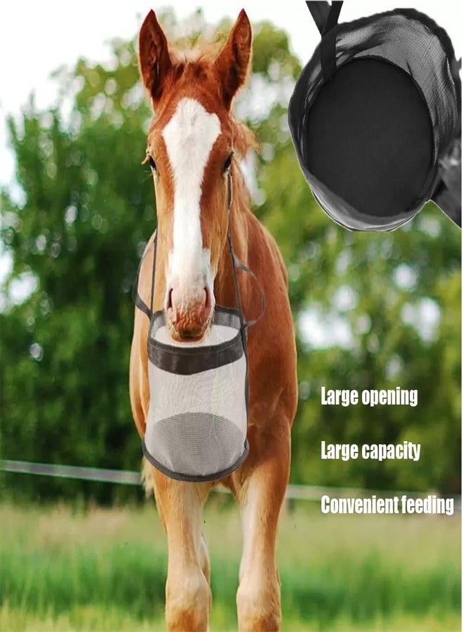 SSEHCWAN Horse Feed Bag, 2 PCs Muzzle Feed Bag with Adjustable Strap,Comfort Neck Pad, Mesh Grain Feeder for Feeding Grain, Powder, Supplements (Black+Grey) - Image 5