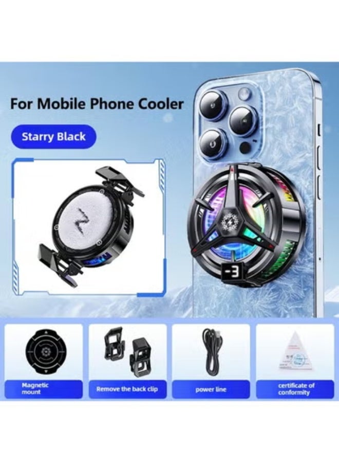 FlyDigi Protable Mobile Phone Cooler, 3-Speed Magnetic Cellphone Radiator with Temperature Display&Light, Rechargeable Phone Cooling Fan with Semi-Conductor Cooling Chip for Mobile Gaming Live Streaming ( Black  ) - Image 2