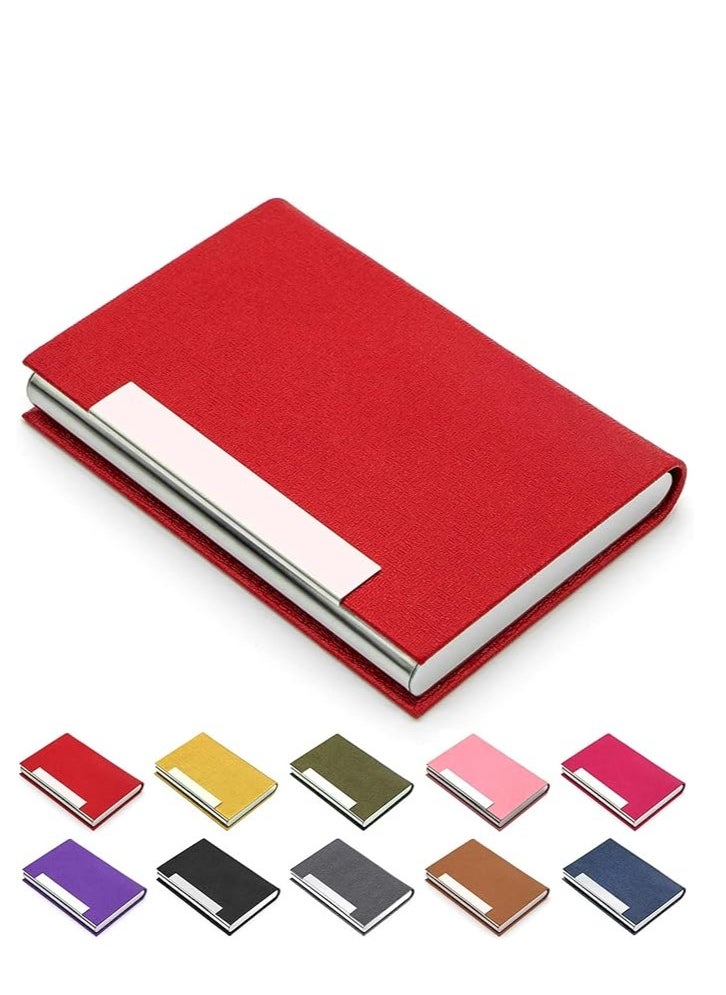 Generic Padike Business Card Holder, Business Card Case Professional PU Leather & Stainless Steel Multi Card Case,Business Card Holder Wallet Credit Card ID Case/Holder for Men & Women. (Red)  - Image 1