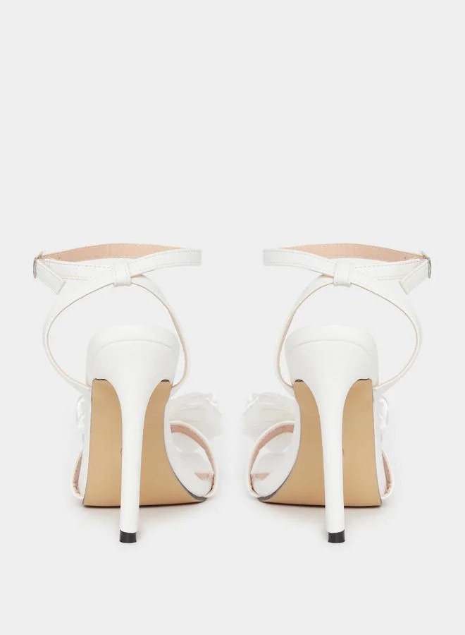 Take Two Embellished Bow Pearl Detail Stiletto Heel Sandals by Styli