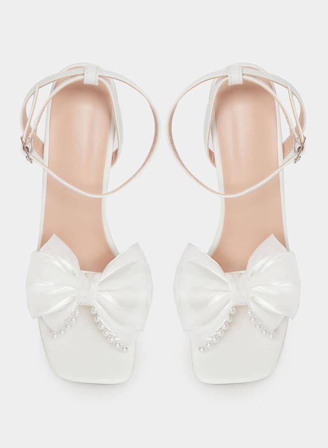 Take Two Embellished Bow Pearl Detail Stiletto Heel Sandals by Styli  - Image 5