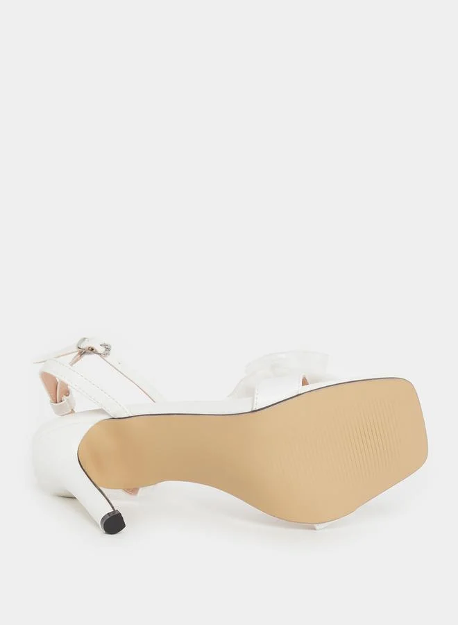 Take Two Embellished Bow Pearl Detail Stiletto Heel Sandals by Styli
