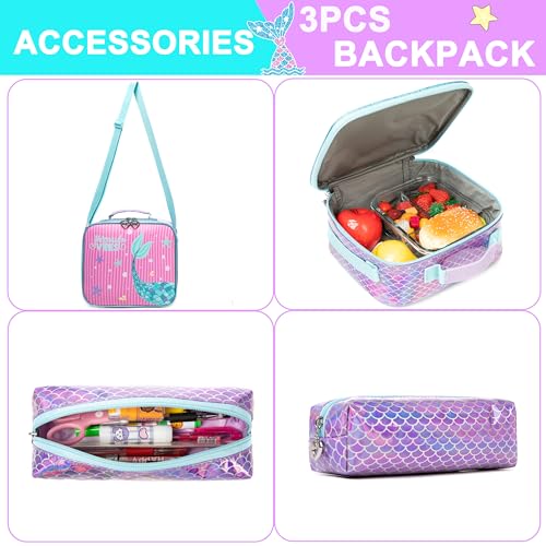 Meetbelify Mermaid Backpack for Girls Backpack with Lunch Box Pencil Case for Elementary Student Kids School Bag for Girls Ages 6-8 Years Old - Image 5