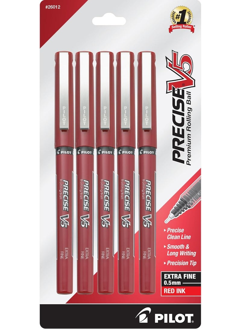 PILOT Pilot, Precise V5, Capped Liquid Ink Rolling Ball Pens, Extra Fine Point 0.5 mm, Red, Pack of 5 - Image 1