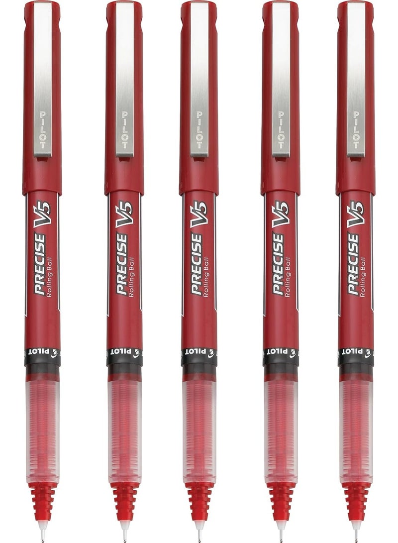 PILOT Pilot, Precise V5, Capped Liquid Ink Rolling Ball Pens, Extra Fine Point 0.5 mm, Red, Pack of 5 - Image 2