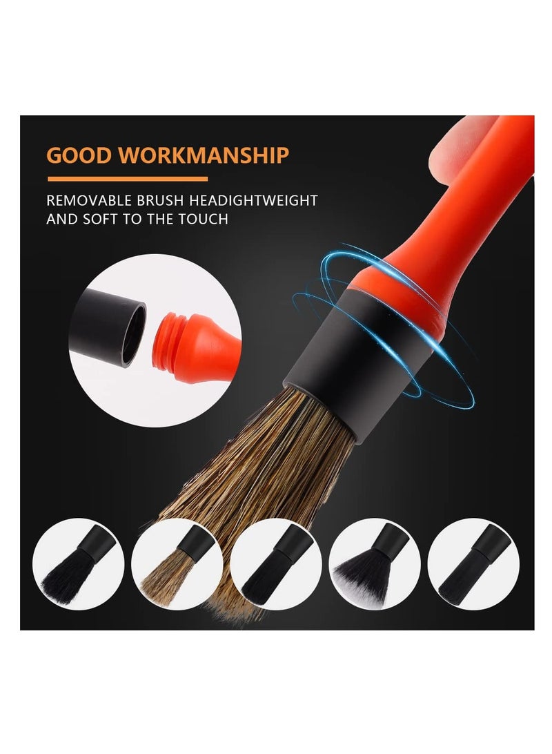 Barakah Car Detailing Brush Set, 5 Pack Soft Boar Hair Auto Detail Brush Kit No Scratch for Automotive Elegant Surface Interior Exterior Dashboard Emblems Panels Engine Bay Wheels Air Vent Seat Leather - Image 2