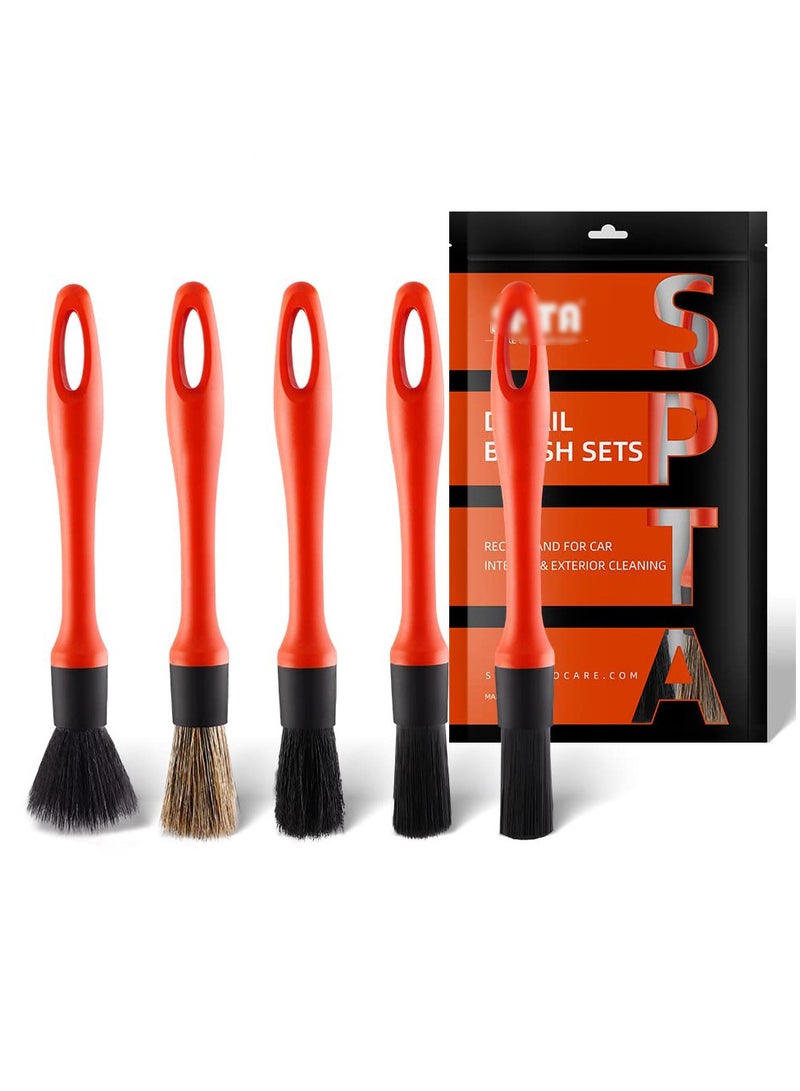 Barakah Car Detailing Brush Set, 5 Pack Soft Boar Hair Auto Detail Brush Kit No Scratch for Automotive Elegant Surface Interior Exterior Dashboard Emblems Panels Engine Bay Wheels Air Vent Seat Leather - Image 1