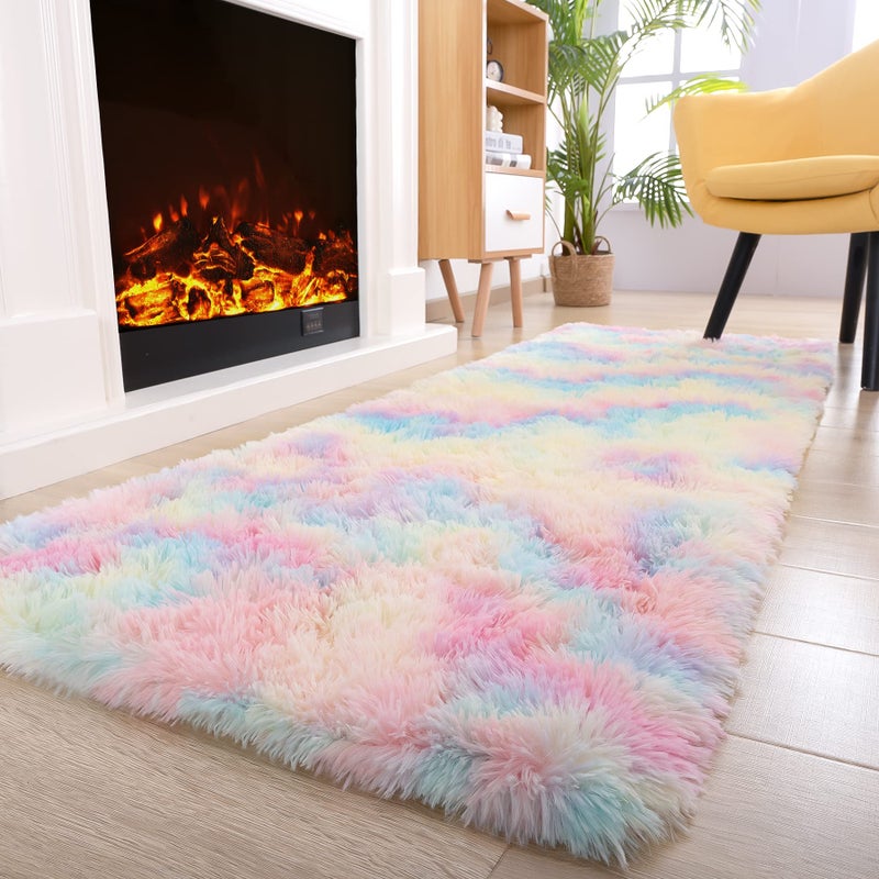Noahas Fluffy Rainbow Rugs for Bedroom Girls2x6 Shag Pink Kids Room RugShaggy Area Rugs for Living RoomSoft Fuzzy Colorful Playroom Nursery Dorm Carpets Room Decor