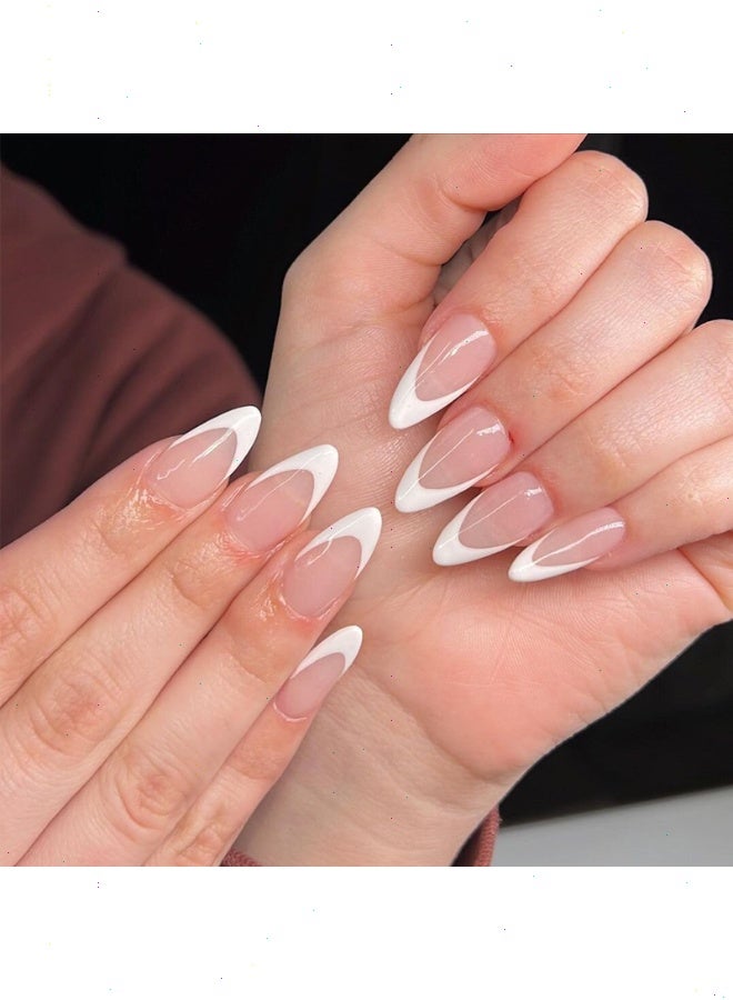 24 قطعة من الأظافر الصناعية، أطراف أظافر لوزية متوسطة الحجم، أظافر صناعية مع تصميمات لامعة من الترتر، لا تسبب ضررًا للأظافر، أظافر نهائية مناسبة للفتيات - Image 1