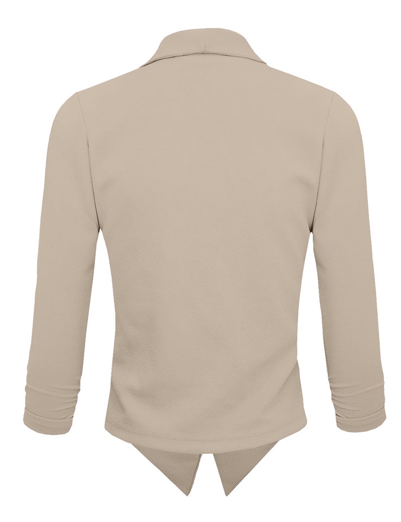 Hybrid & Company Lightweight Open Front Cardigan Classic Ruched Sleeve Work Office Blazer Suit Jackets JK1133X Stone 1X - Image 4