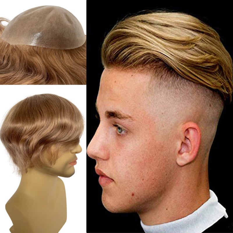 European Virgin human Hairpiece for Mens Toupee Ultra Transparent Thin Skin PU Replacement Hair Pieces 10x8 Base Size 21 Ash Blonde Color