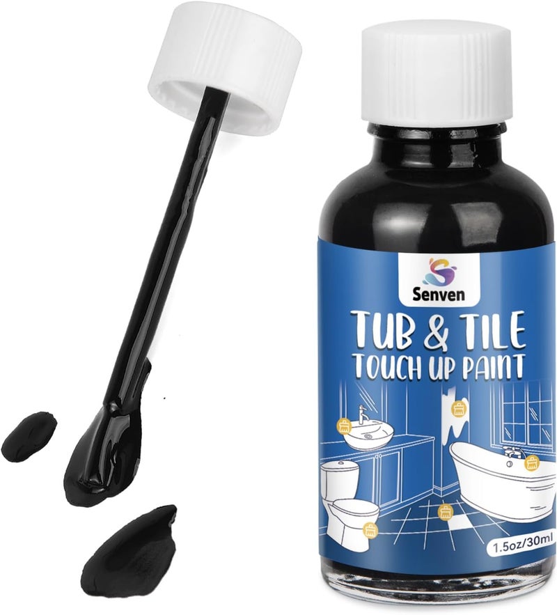 SENVEN Tub Tile Gloss Black Paint Touch Up Paint Kit for Bathtub Porcelain Repair Scratches Cracks Chips on Porcelain Acrylic Enamel Cast Iron Tiles Sinks Toilets Black - Image 1