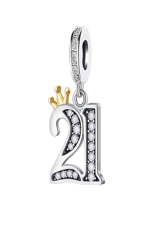 KunBead 21 Happy Birthday Gold Crown Dangle Bead Charms Compatible with Pandora Charm Bracelet for Women - Image 1