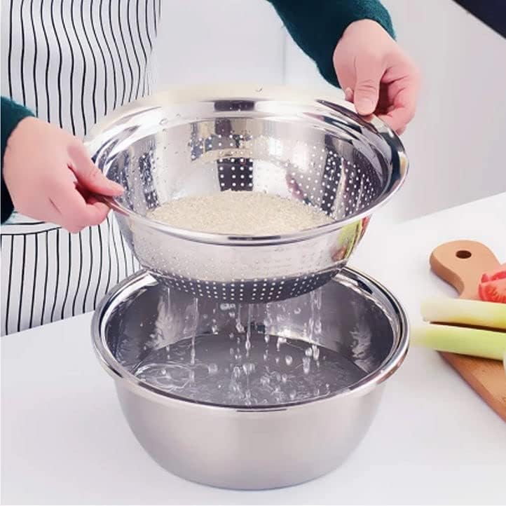 Snevad 304 Stainless Steel Colander with Bowl Set of 2 Metal Rice Strainer Washing Basket with Mixing Bowl for Washing Vegetables, Fruit and Rice and for Draining Cooked Pasta Kitchen Strainer Basin - Image 5