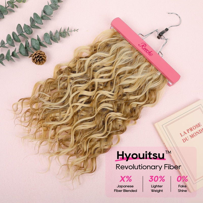REECHO Curly Hair Extensions, 4PCS 16 inch Clip in Hair Extensions Lace Weft Short Curly Extension Clip Ins Invisible Natural Hairpieces for Women, Dark Blonde with Highlights - Image 3