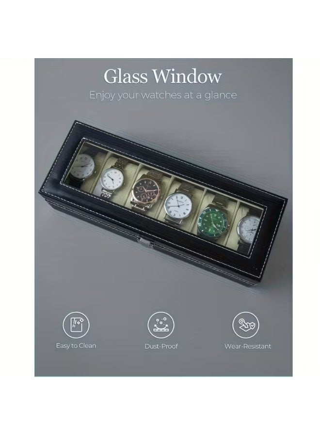 بلومنغ تايم 6 علب ساعات معصم ، علبة عرض مجوهرات ، حامل تخزين (أسود) - Image 5