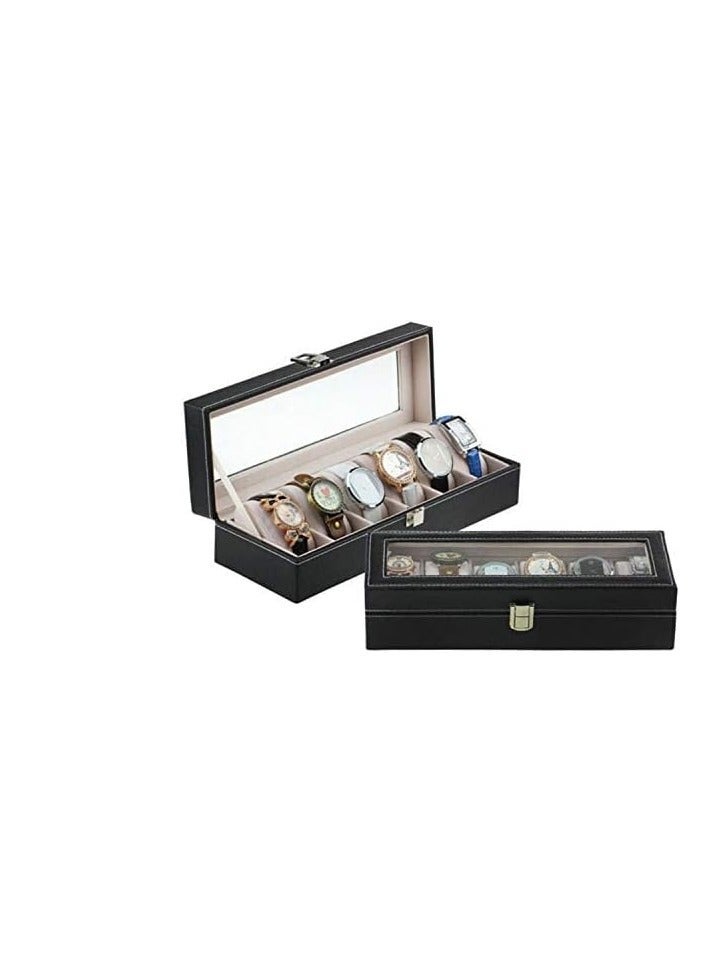 بلومنغ تايم 6 علب ساعات معصم ، علبة عرض مجوهرات ، حامل تخزين (أسود) - Image 4