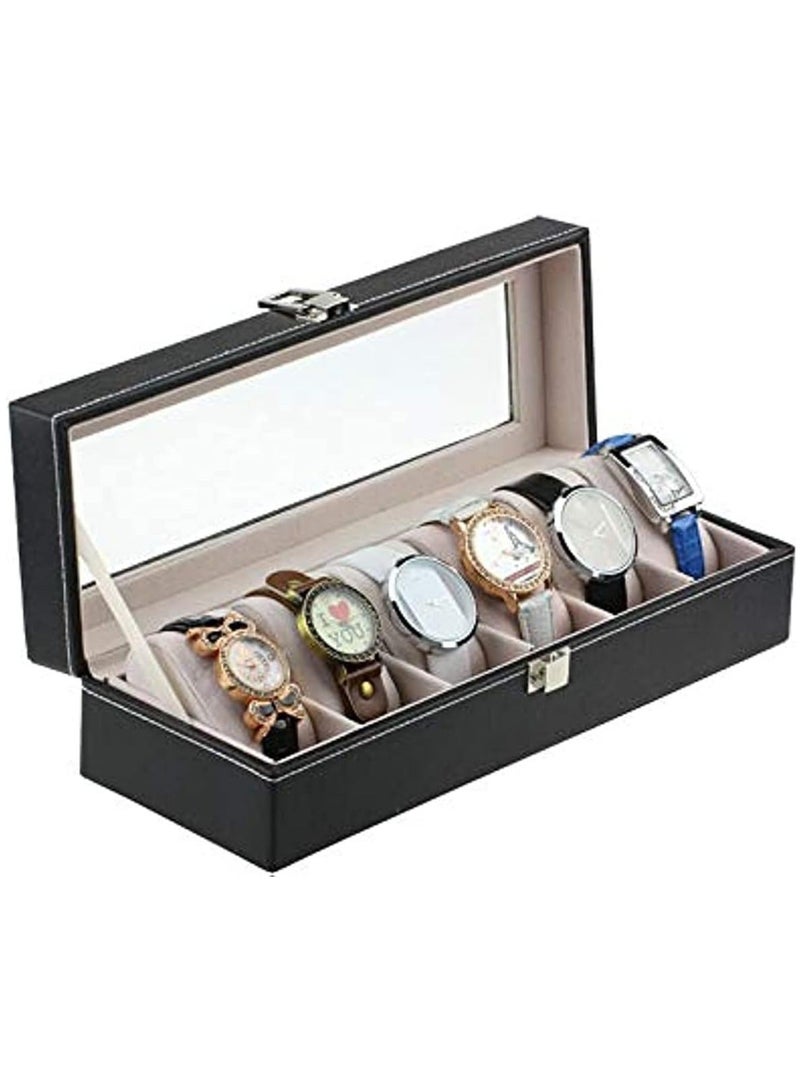 بلومنغ تايم 6 علب ساعات معصم ، علبة عرض مجوهرات ، حامل تخزين (أسود) - Image 1