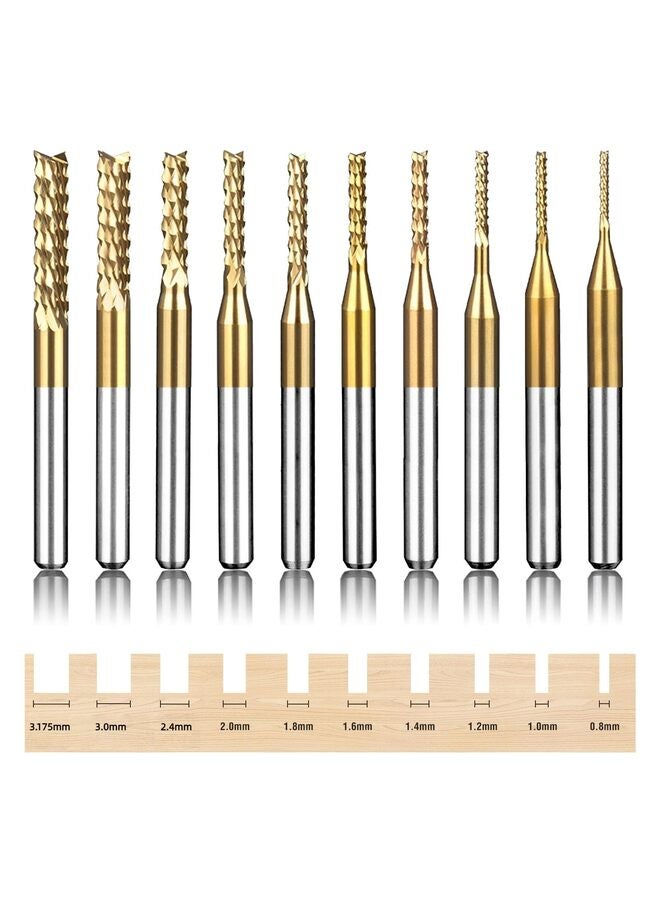 10PCS Titanium Coated Engraving Milling Cutter Carbide Bits, 0.8-3.175mm, 1/8'' Shank, for Dremel Rotary Tools - Image 1