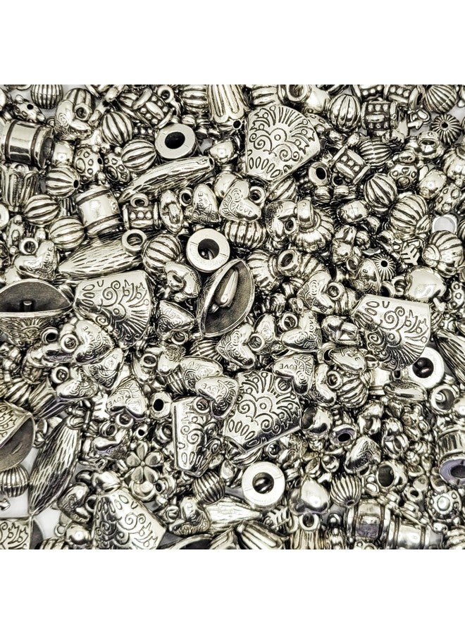 INDIKONB Antique Silver Beads - Assorted Sizes Mixed Pack for Crafting and Jewelry Making - Approx 375 Assorted Plastic Beads - Image 4