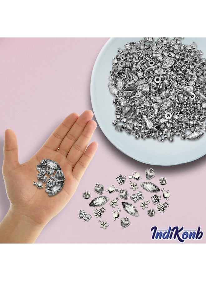 INDIKONB Antique Silver Beads - Assorted Sizes Mixed Pack for Crafting and Jewelry Making - Approx 375 Assorted Plastic Beads - Image 3