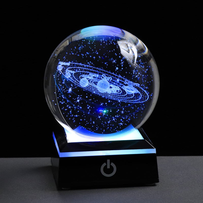 Qianwei 3D Solar System Model Crystal Ball 80mm 3.15inch - Outer Space Astronomy Gifts Room Decor Crystal Sphere Unique Gifts for Men Him Best Birthday Dad Physics Science Teacher Night Light Planet Lamp - Image 1