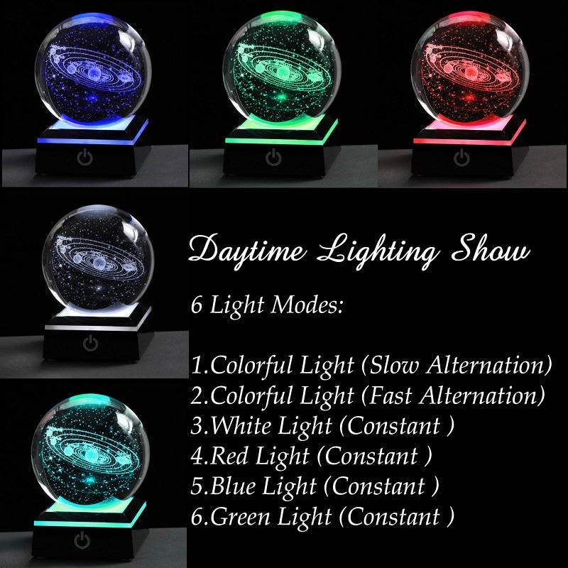 Qianwei 3D Solar System Model Crystal Ball 80mm 3.15inch - Outer Space Astronomy Gifts Room Decor Crystal Sphere Unique Gifts for Men Him Best Birthday Dad Physics Science Teacher Night Light Planet Lamp - Image 4